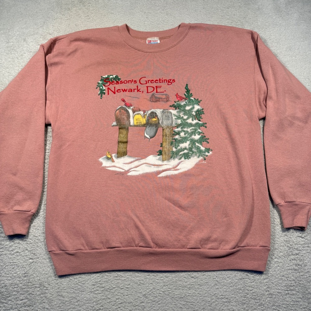 Vintage 90s Hanes Season's Greetings Newark DE Sweatshirt XL Christmas USA Made